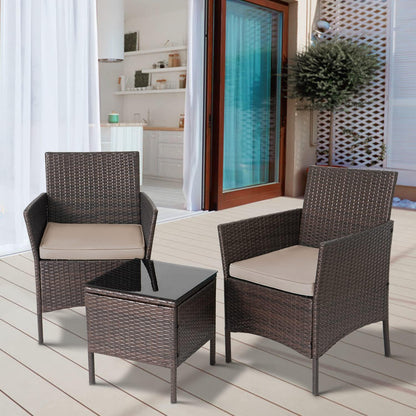 Skiennix 3-Piece Outdoor Wicker Bistro Set - Stylish Patio Furniture with 2 Cushioned Chairs & Coffee Table