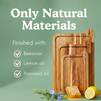 Ziruma Non-Toxic Cutting Board Set | FSC Acacia Wood - 3 Durable Chopping Boards for Kitchen Use