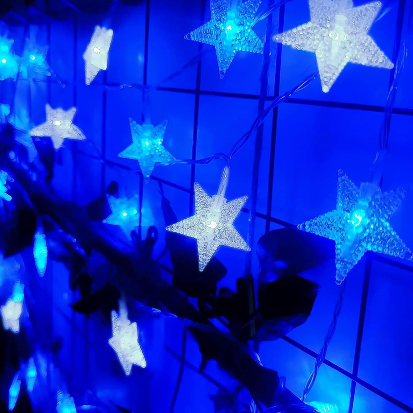 Minetom 33 ft Blue and White Star String Lights - 100 LED Fairy Lights with Remote, Timer & 8 Modes