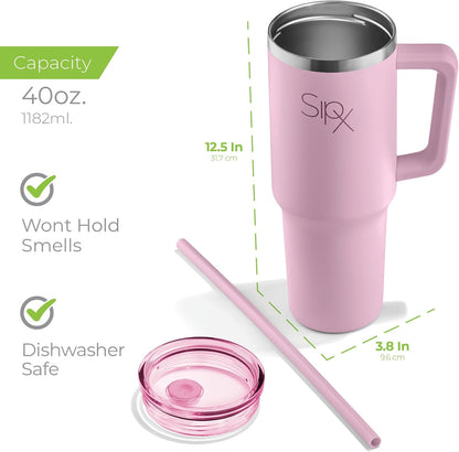 SIPX™ Insulated Tumbler 40 oz - Vacuum-Sealed Stainless Steel, Leakproof & Cupholder Friendly - Pink