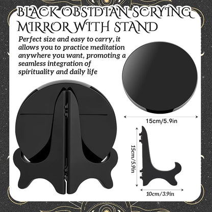 Obsidian Scrying Mirror 5.91 in with Wood Stand - 2 Pack Variation of THIS listing