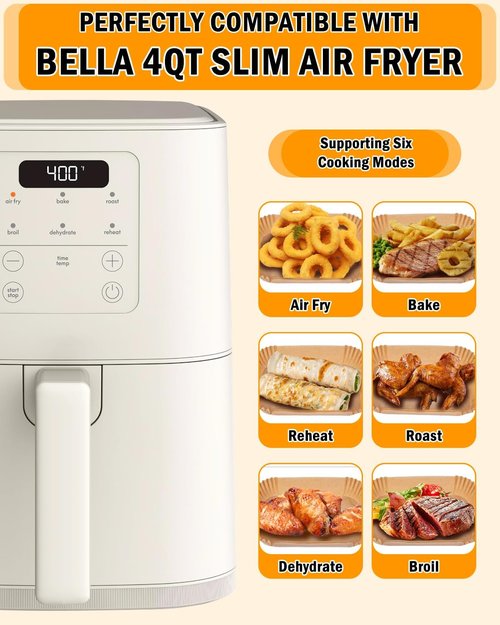Bella Air Fryer Disposable Paper Liners - 130PC Food-Grade Non-Stick Parchment for Easy Cleanup | Rectangle Size