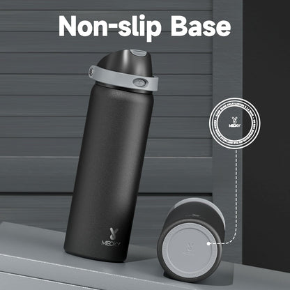 Meoky Stainless Steel Insulated Water Bottle - 32 oz, 2-in-1 Straw & Spout Lid, Leak Proof, BPA-Free