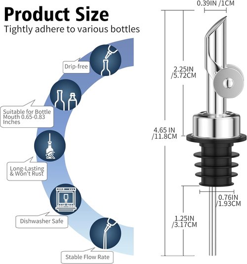 Auto Flip Liquor Pour Spouts 2-Pack, Leak-Proof 304 Stainless Steel Wine Pourer & Olive Oil Dispenser with Food-Grade Silicone for Kitchen, Bar, Restaurant (Silver)