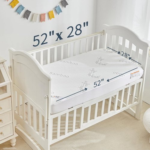 BEDLORE Waterproof Crib Mattress Protector - Ultra Soft Bamboo Viscose Pad Cover | 2 Pack, Noiseless for Standard Baby Bed 52''x28'', White