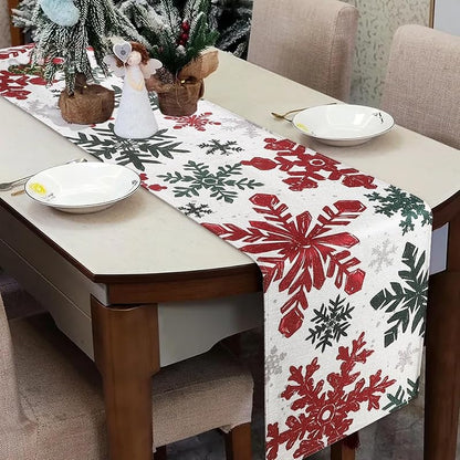 Christmas Winter Table Runner, Red Green Silver Snowflakes 13x72in - Variation: Red Green Silver+13x72in