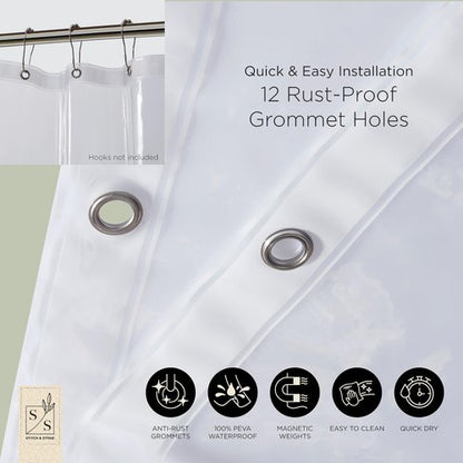 Stitch & Stone Shower Curtain Liner, Premium Medium Weight Durable Waterproof 6g PEVA for Bathroom with Weighted Magnets, Standard Size 72" x 72", Clear 1 Pack