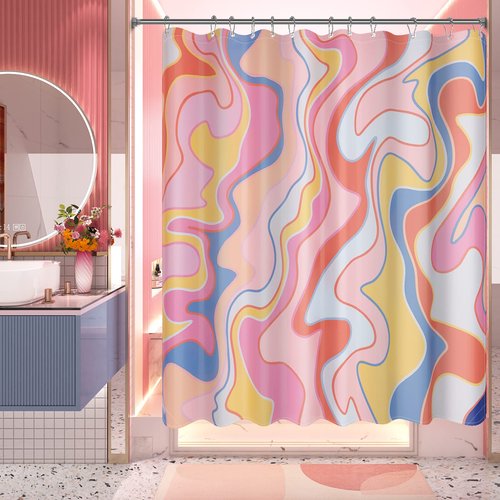 AmazerBath Shower Curtain, Abstract Pink Cloth Shower Curtain Sets with 12 Shower Curtain Hooks, Rustic Colorful Fabric Shower Curtain, Cute Washable Farmhouse Bathroom Shower Curtain, 72x72 Inches