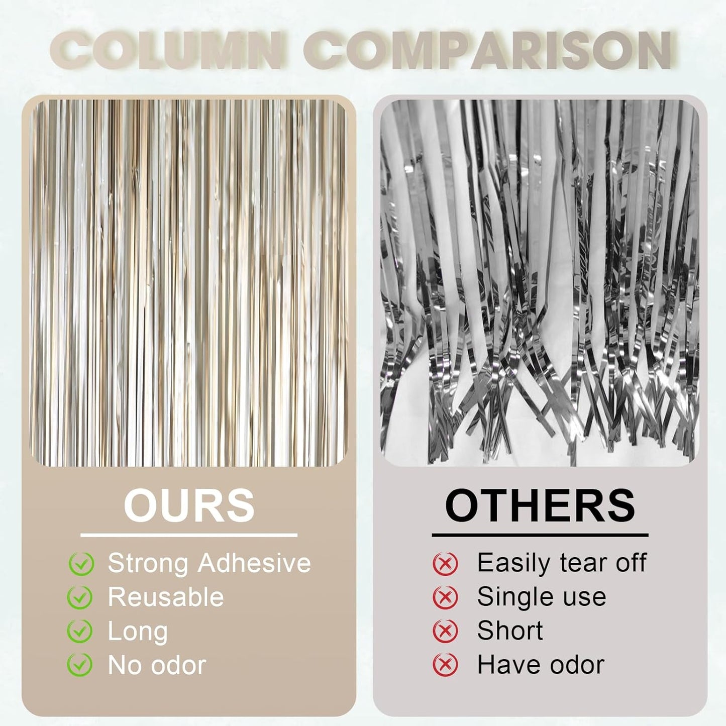 Voircoloria Matte Champagne Foil Fringe Backdrop Curtains - 3 Pack of 3.3 x 8.2 ft Gold Tinsel Streamers for Parties