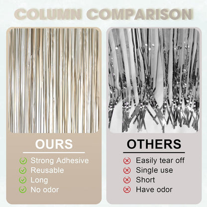 Voircoloria Matte Champagne Foil Fringe Backdrop Curtains - 3 Pack of 3.3 x 8.2 ft Gold Tinsel Streamers for Parties