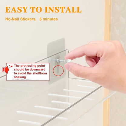 LAZYROSY Floating Shelves - Clear Acrylic Wall-Mounted Storage | No Drill Adhesive for Bathroom & Bedroom
