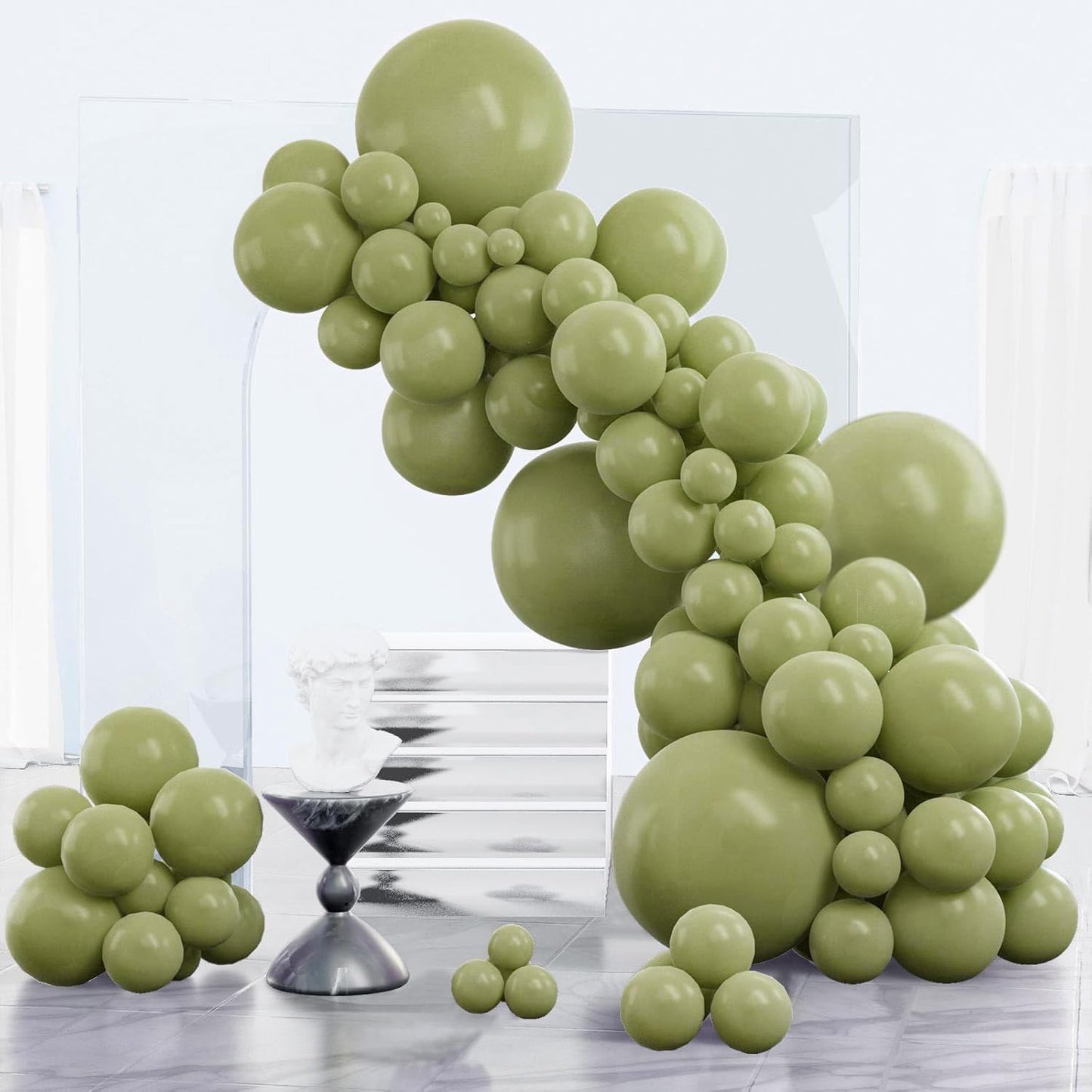 PartyWoo Sage Green Balloons - 152-Piece Latex Balloon Arch Kit for Weddings & Birthdays | Various Sizes