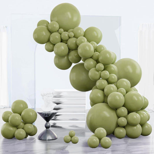 PartyWoo Sage Green Balloons - 152-Piece Latex Balloon Arch Kit for Weddings & Birthdays | Various Sizes