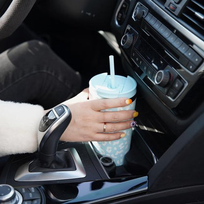 BJPKPK 18oz Insulated Tumbler - Stainless Steel Travel Coffee Mug with Lid & Straw | Black Leopard