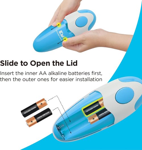 Kitchen Mama Electric Can Opener - Automatic, Hands-Free, Smooth Edge | Battery Operated, Sky Blue