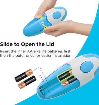 Kitchen Mama Electric Can Opener - Automatic, Hands-Free, Smooth Edge | Battery Operated, Sky Blue