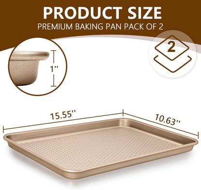 Wildone Baking Sheet Pan Set - Nonstick Honeycomb Embossed Cookie Sheets | 15x10 In, Champagne Gold, 2 Pack
