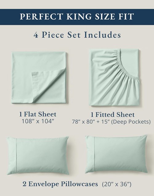 LANE LINEN 100% Organic Cotton King Sheets - Soft & Comfy Percale Bedding | 15" Deep Pocket, Eco-Friendly Cool Blue