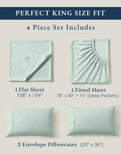 LANE LINEN 100% Organic Cotton King Sheets - Soft & Comfy Percale Bedding | 15" Deep Pocket, Eco-Friendly Cool Blue