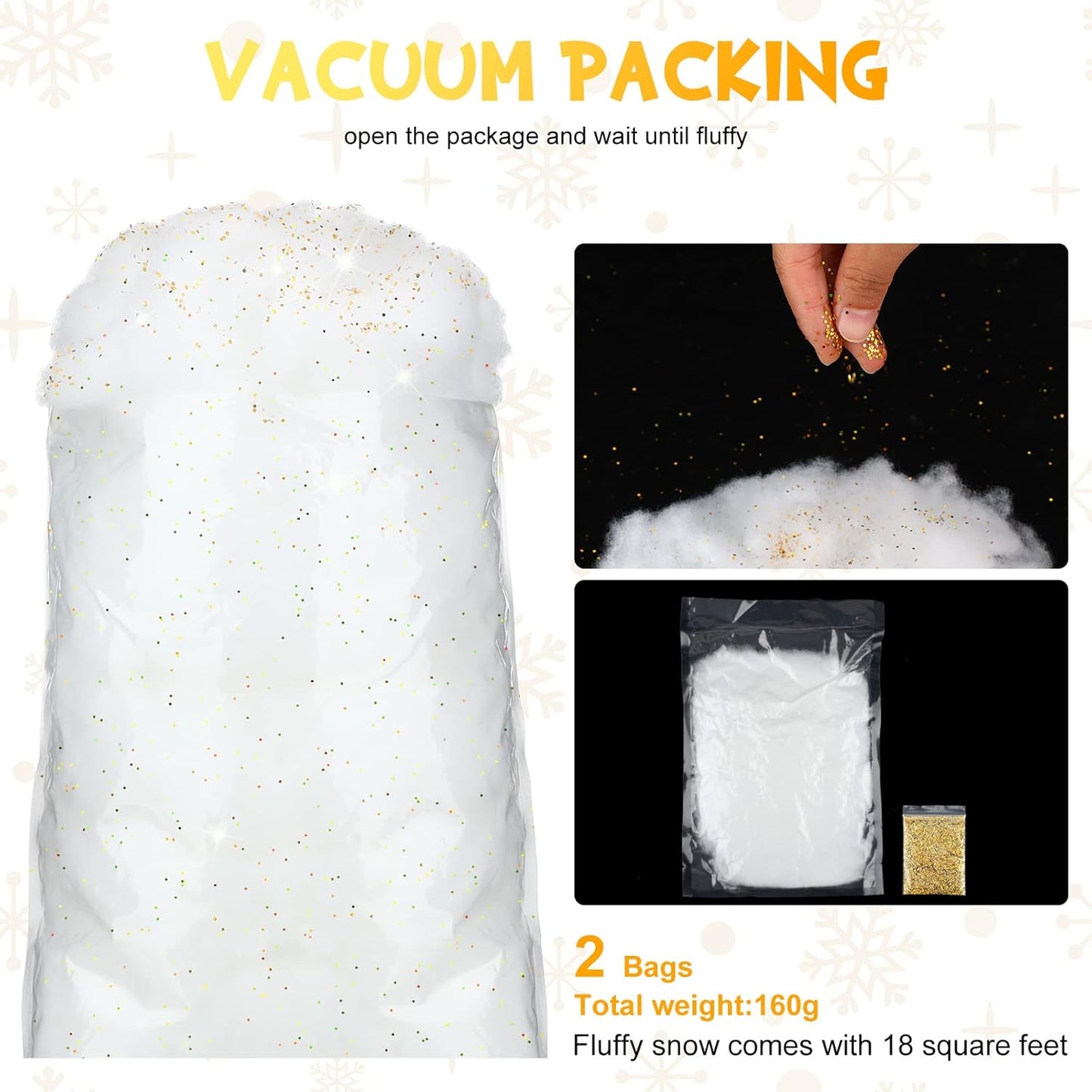 Sumind Winter Fake Snow Decoration - Fluffy Artificial Cotton Fiber for Christmas Crafts | Glitter Gold