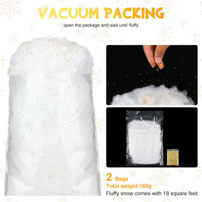 Sumind Winter Fake Snow Decoration - Fluffy Artificial Cotton Fiber for Christmas Crafts | Glitter Gold