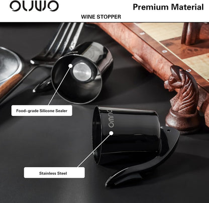 Wine Stopper Stainless Steel Wine Bottle Stoppers Plug with Silicone Wine Toppers Stopper Reusable Wine Cork Superior Leak-Proof Keeps Wine Fresh Best Gift Accessories Metalblack 2 pack
