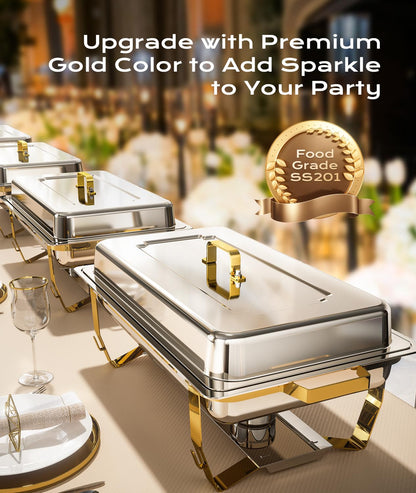 Chafing Dishes for Buffet 1 Pack, 8QT [Elegant & Sturdy] Chafing Dish Buffet Set, Stainless Steel Chafers and Buffet Warmers Sets, [High Grade Gold & Silver Colors] Food Warmers for Parties,Wedding