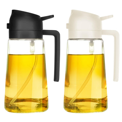 TrendPlain 16oz Oil Dispenser Bottle for Kitchen - 2 in 1 Olive Oil Dispenser and Oil Sprayer - 470ml Olive Oil Bottle - Oil Sprayer for Cooking, Kitchen, Salad, Barbecue 2Pcs Black & White