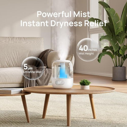 DREO Ultrasonic Humidifier - 3L Top Fill, 30H Quiet Runtime & Humidity Sensor | Ideal for Bedroom & Nursery