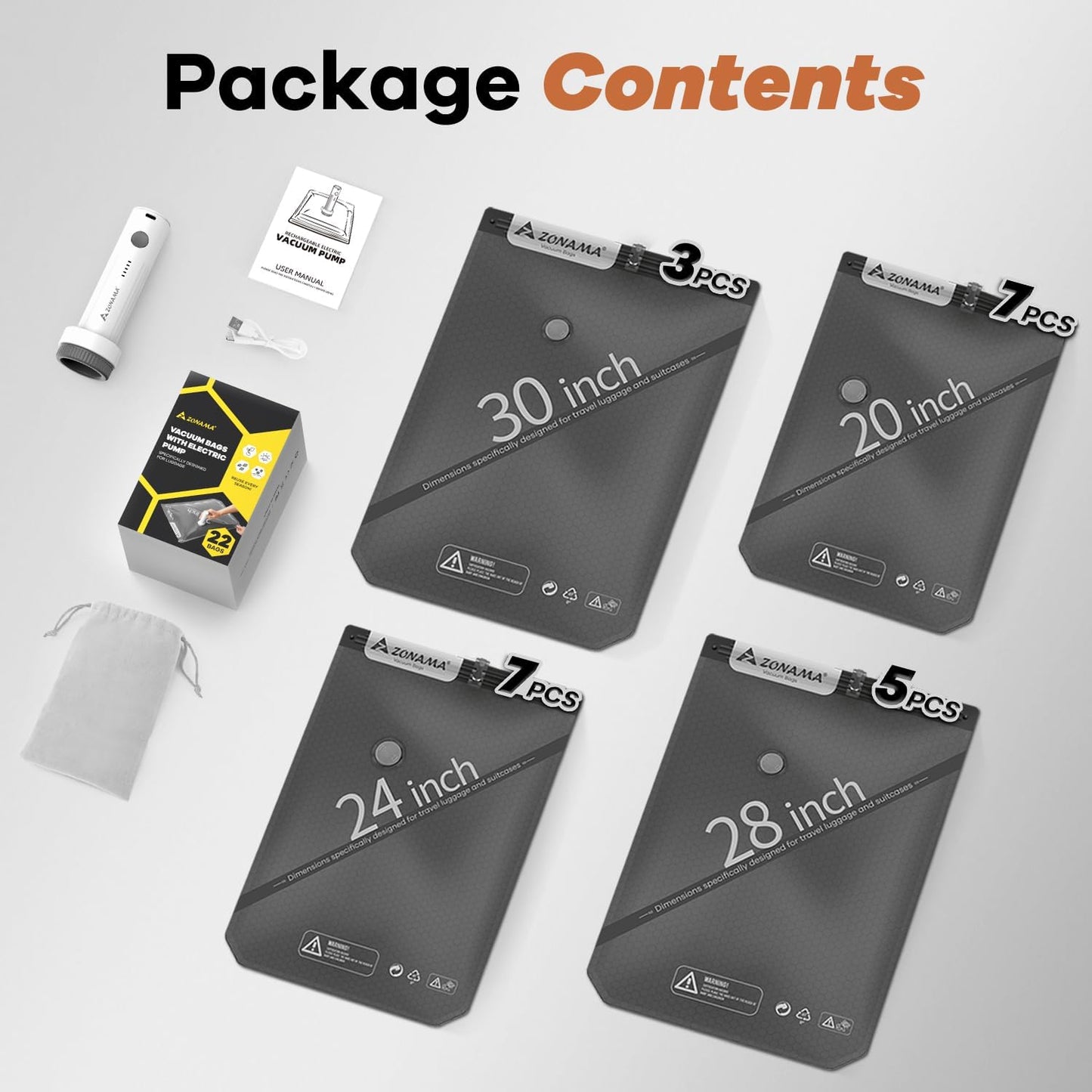Skiennix Vacuum Storage Bags - 22 Pack Travel Essentials with Wireless Rechargeable Air Pump | Space Saver for Luggage & Home Storage