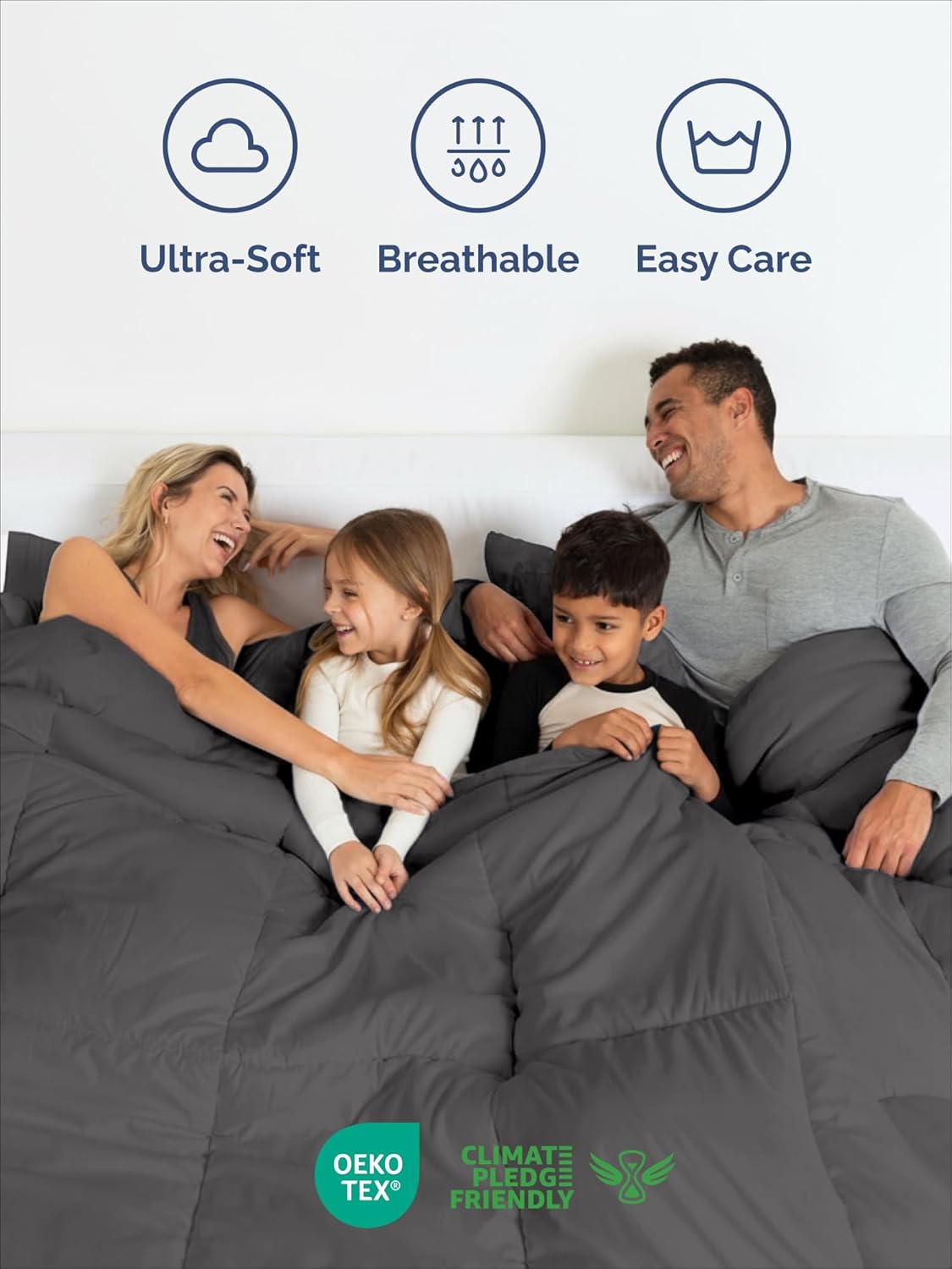 Queen Comforter Set - 3-Piece Soft Quilted Bed Set with Pillow Shams - Comfy & Breathable Dark Grey