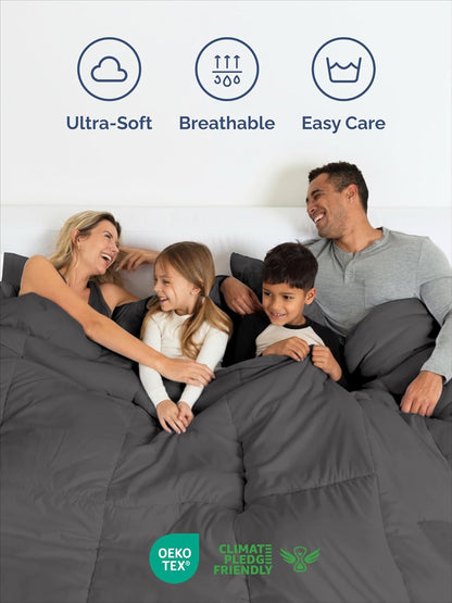 Queen Comforter Set - 3-Piece Soft Quilted Bed Set with Pillow Shams - Comfy & Breathable Dark Grey