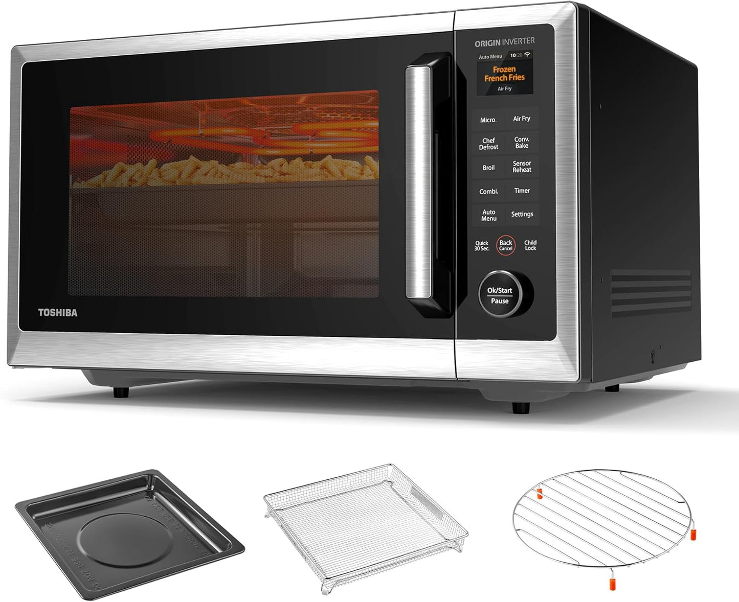 TOSHIBA OptiChef Air Fryer Combo Microwave Oven - 1100W, 1.3 Cu.Ft, Smart Sensor, Silver