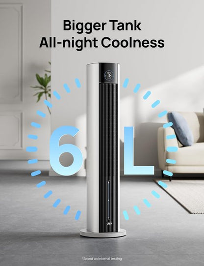 DREO Evaporative Air Cooler - 43" Oscillating Fan with APP Control & Ice Packs | 4 Speeds, 12H Timer, White