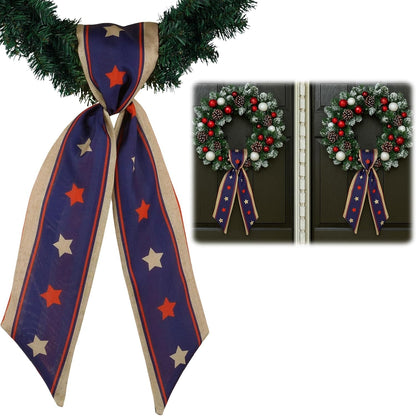 YKW Patriotic Wreath Sash - Premium Multi-Layer Red, White & Blue Stars & Stripes | 5" W x 56" L for 4th of July Decor