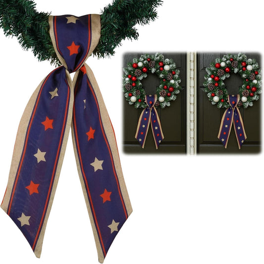 YKW Patriotic Wreath Sash - Premium Multi-Layer Red, White & Blue Stars & Stripes | 5" W x 56" L for 4th of July Decor
