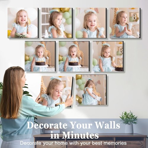 JOXOFO Custom Photo Tiles - Personalized Peel and Stick Picture Frames | 9-Piece Collage Wall Decor Gift