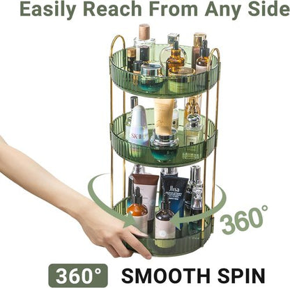 Asayuee 360 Rotating Perfume Organizer - Large 3-Tier Makeup Storage for Bathroom | Green