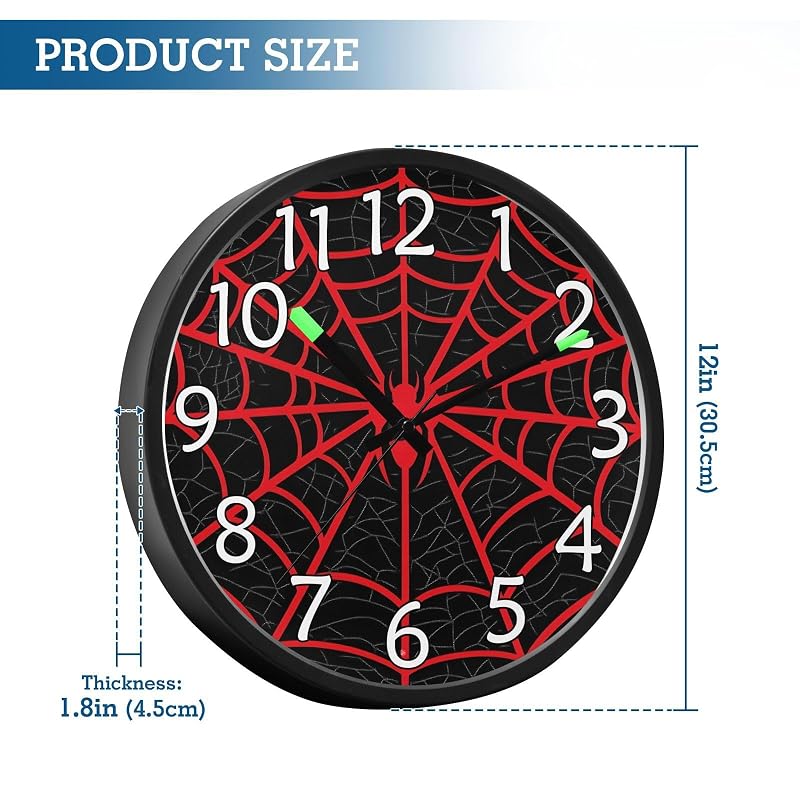 Wall Clock Night Light Spiderweb Red – Sound-Activated 12in LED Clock (Variation: Red Halloween)