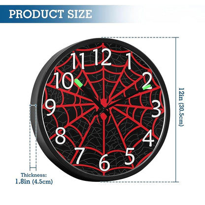 Wall Clock Night Light Spiderweb Red – Sound-Activated 12in LED Clock (Variation: Red Halloween)