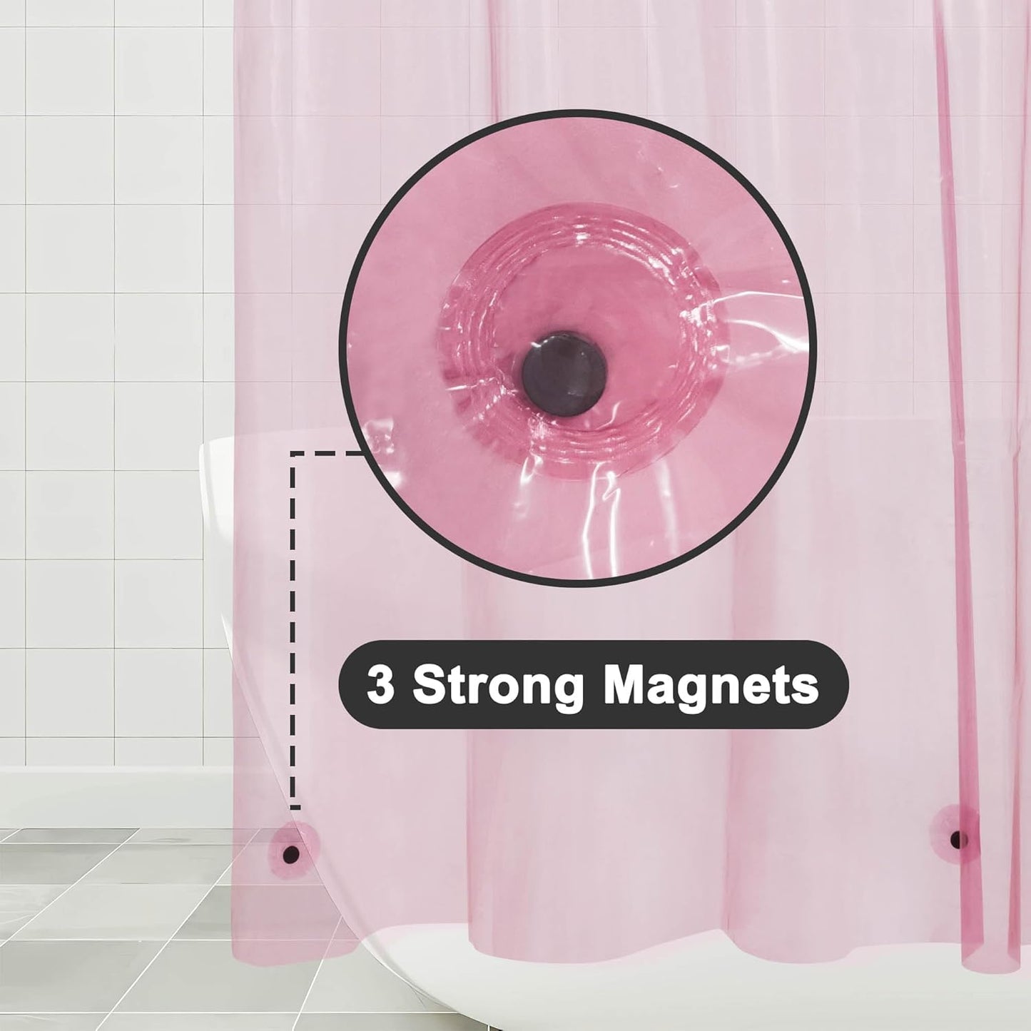 Barossa Design Shower Curtain Liner - Premium Clear Pink PEVA, Waterproof with 3 Magnets | Standard Size