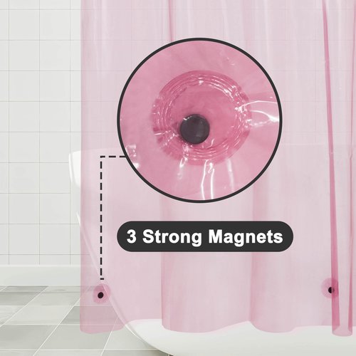 Barossa Design Shower Curtain Liner - Premium Clear Pink PEVA Shower Liner with 3 Magnets and Metal Grommets, Waterproof Lightweight Plastic Standard Size Bathroom Curtains - Translucent Pink