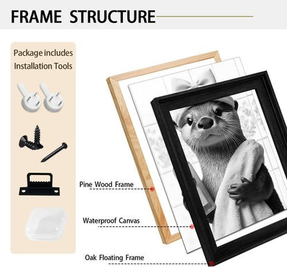 Funny Bathroom Wall Art - Black and White Canvas Prints | Humorous Framed Decor 8x10in