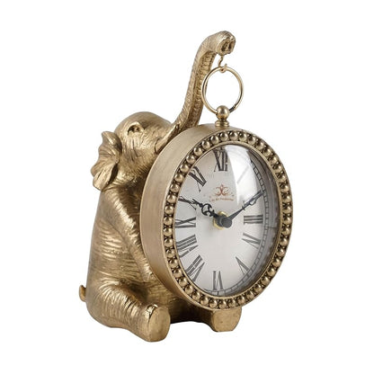 Gold Elephant Table Clock - Silent Battery-Operated Mantel Desk Clock