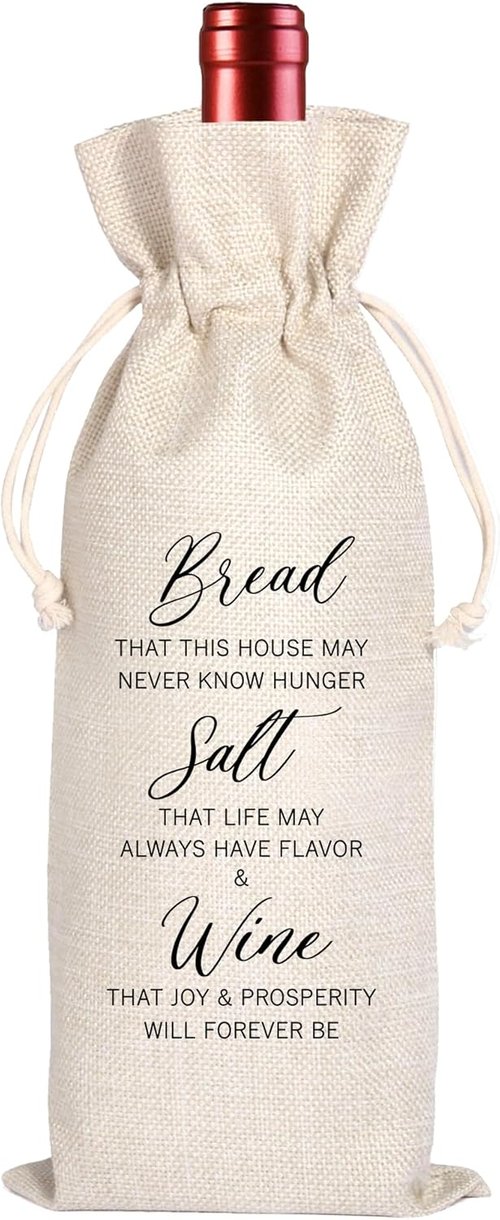Hostess Gift Wine Bag, Housewarming gift, Bread Salt Wine Home Blessing Housewarming Gift, New Home Gift Wine Bag (Beige-Bread)