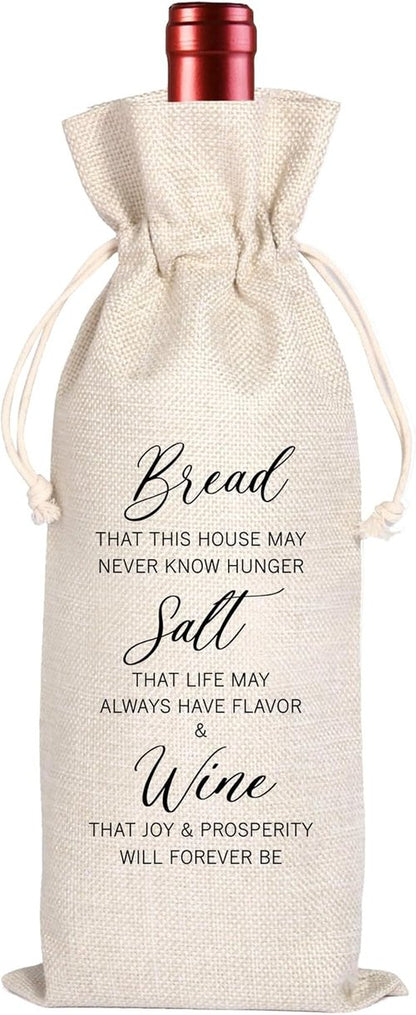 Hostess Gift Wine Bag, Housewarming gift, Bread Salt Wine Home Blessing Housewarming Gift, New Home Gift Wine Bag (Beige-Bread)