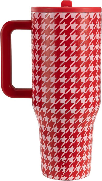 HydroJug Traveler - 40 Oz Insulated Water Bottle with Handle & Flip Straw - Leak Resistant, Houndstooth Design