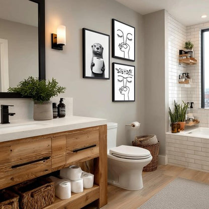IAFWZX Funny Bathroom Wall Art - Black and White Otter Holding Toilet Paper | Cute Canvas Print 16"x24"