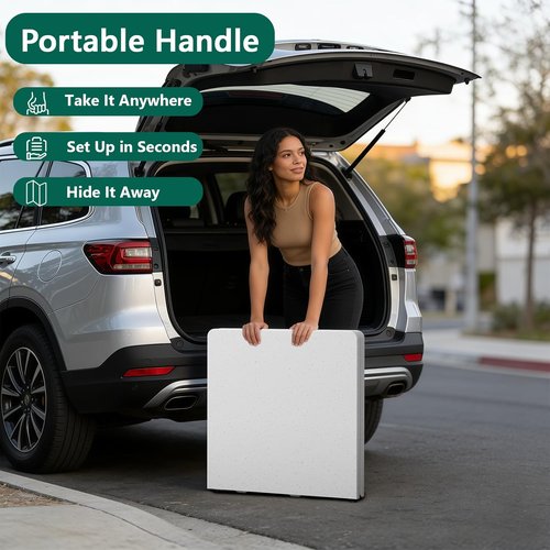 Folding Table - Heavy Duty 4ft Fold-in-Half Plastic Table with Adjustable Height | Portable for Indoor & Outdoor Use (White)