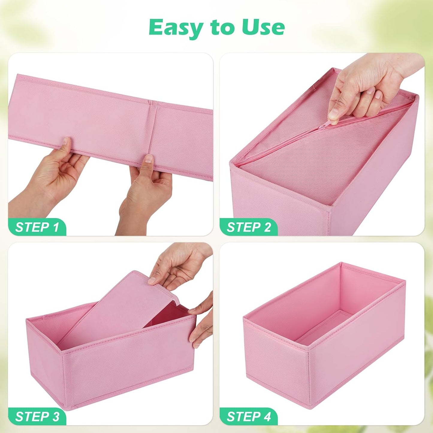 Skiennix Drawer Organizer - 16-Pack Fabric Dividers for Underwear, Baby Clothes & Accessories - Pink
